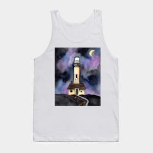 Whimsical Lighthouse with Galaxy Background Tank Top